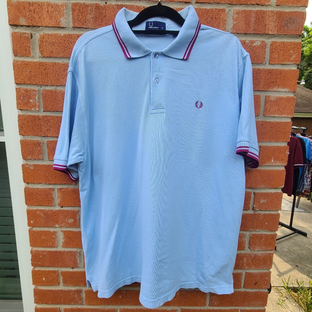Made In Hong Kong Fred Perry Mens XL Ice Color with Ruby Red Piping